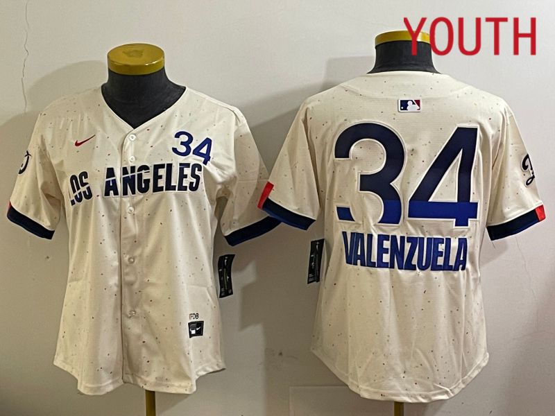 Youth Los Angeles Dodgers #34 Valenzuela Cream City Edition Nike 2024 MLB Jersey style 11203->youth mlb jersey->Youth Jersey